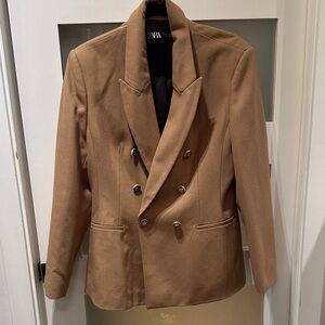 Zara Women Camel Double-Breasted Blazer